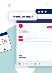 Ilustrasi tampilan Premium Email dengan alamat email bisnis profesional dari Siap Berbisnis, menunjukkan pentingnya komunikasi email marketing atau branding.