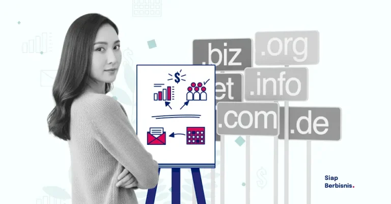 Wanita profesional menjelaskan strategi bisnis, domain, dan email marketing untuk pertumbuhan perusahaan dari Siap Berbisnis.